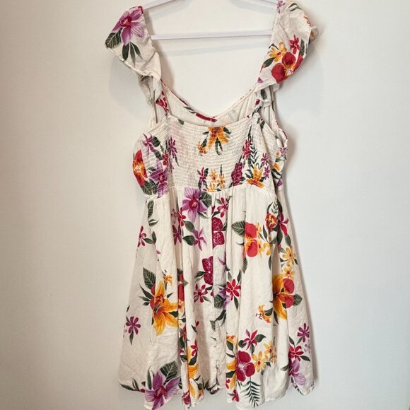 Old Navy Floral Ruffle Smocked Neutral Boho Lined Tropical Dress Size 2XL- b87 - Picture 12 of 16